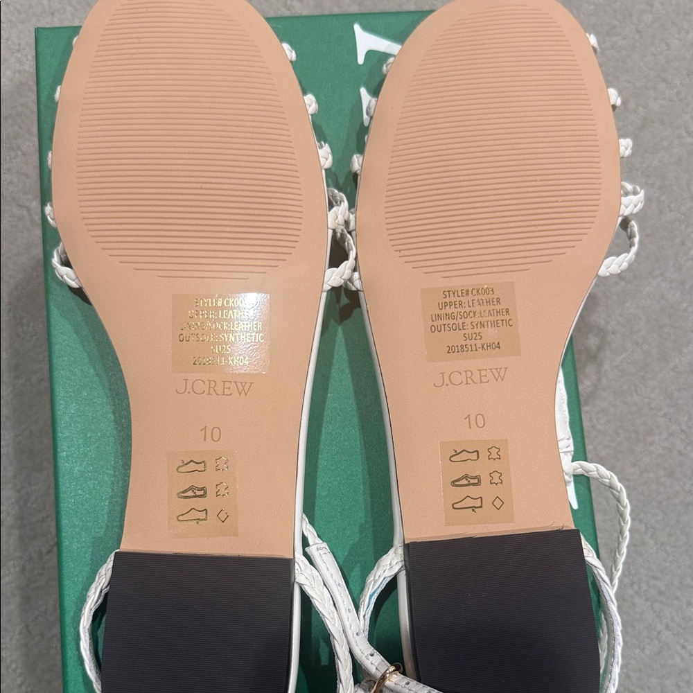 J. Crew White Braided T-Strap Sandals with Ankle Buckle - Picture 2 of 3